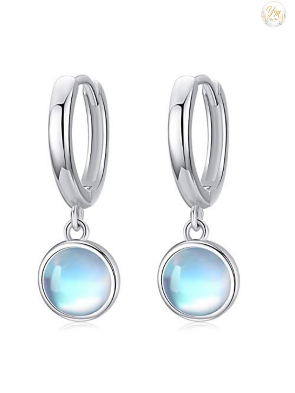 925 Sterling Silver Moonstone Dangle Drop Earrings Hinged Hoop